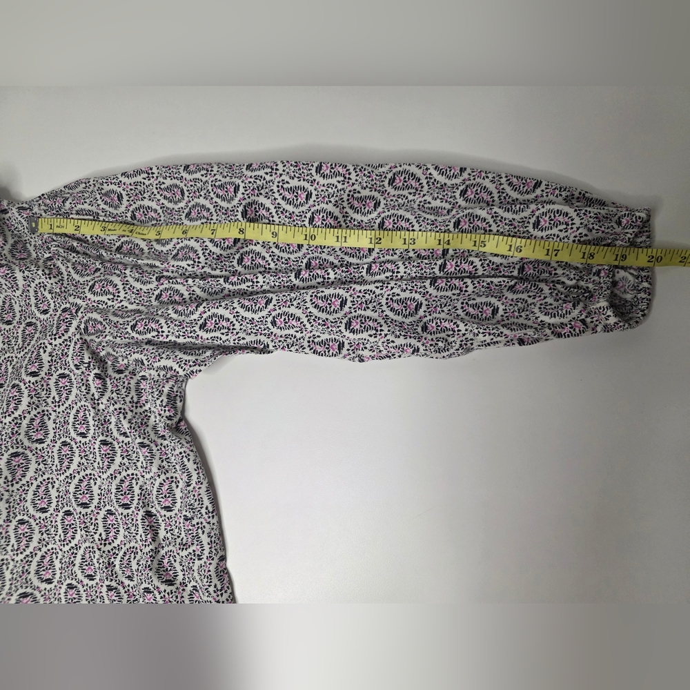GAP Womens M Puff Sleeve Ruffle Neck Ivory Paisley Button Down Top - Picture 11 of 13